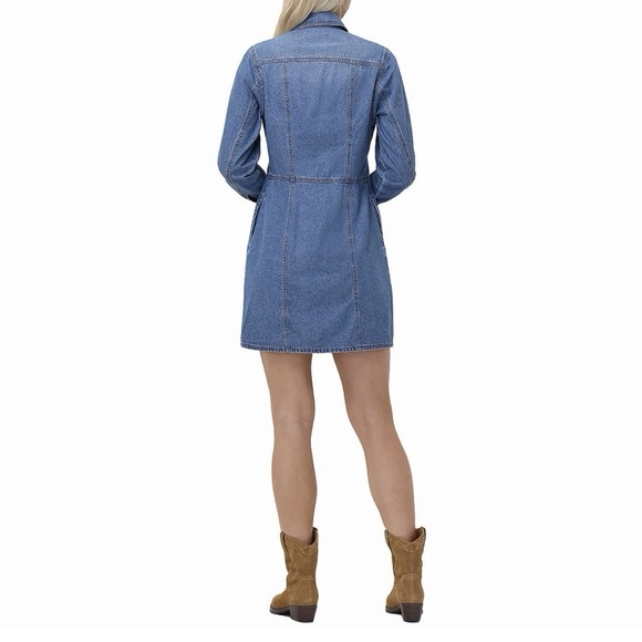 Frye Denim Button Front Shirt Dress Large NWOT Blue Jean Mini - Picture 4 of 10